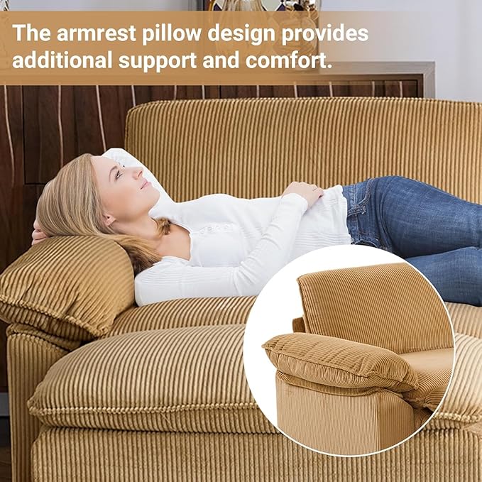 VINGLI 121" L Shape Sectional Couch, Convertible Sectional Couch for Living Room & Apartment,Modern 3-Seat Convertible Modular Sofa with 1 Ottoman，Corduroy,Khaki