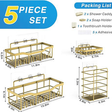 EUDELE 5-Pack Rustproof Stainless Steel Shower Caddy – No Drill Adhesive Bathroom Organizer with Large Capacity, Spacious Shower Shelves for Inside Shower, Kitchen & Home Decor Storage-XL Size