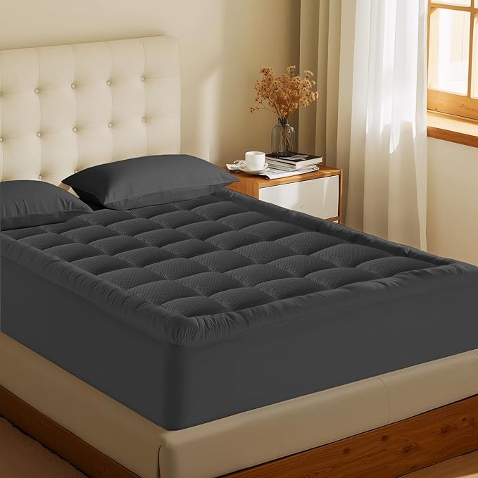 MATBEBY King Size Mattress Pad - Cooling Breathable Mattress Topper, Quilted Fitted Mattress Protector, Pillow Top Mattress Cover with 8-21" Deep Pocket, Machine Washable, Dark Grey, 78x80 Inches