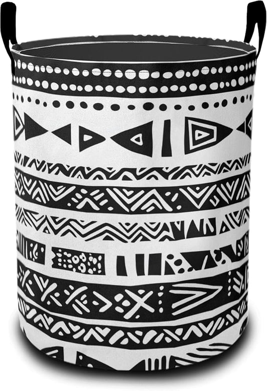 Black White Flowers Laundry Basket-Large Foldable Hamper Holder Portable Tall Collapsible Laundry Hamper Storage Basket Bin with Handles, Canvas & Waterproof lining for Household Items