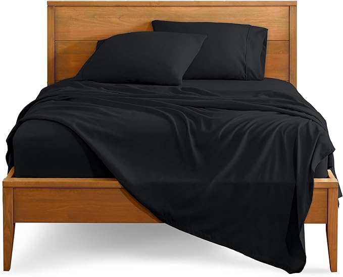Bare Home Full XL Sheet Set - Luxury 1800 Ultra-Soft Microfiber Full Extra Long Bed Sheets - Double Brushed - Deep Pockets - Easy Fit - 4 Piece Set - Bedding Sheets & Pillowcases (Full XL, Black) BareHome