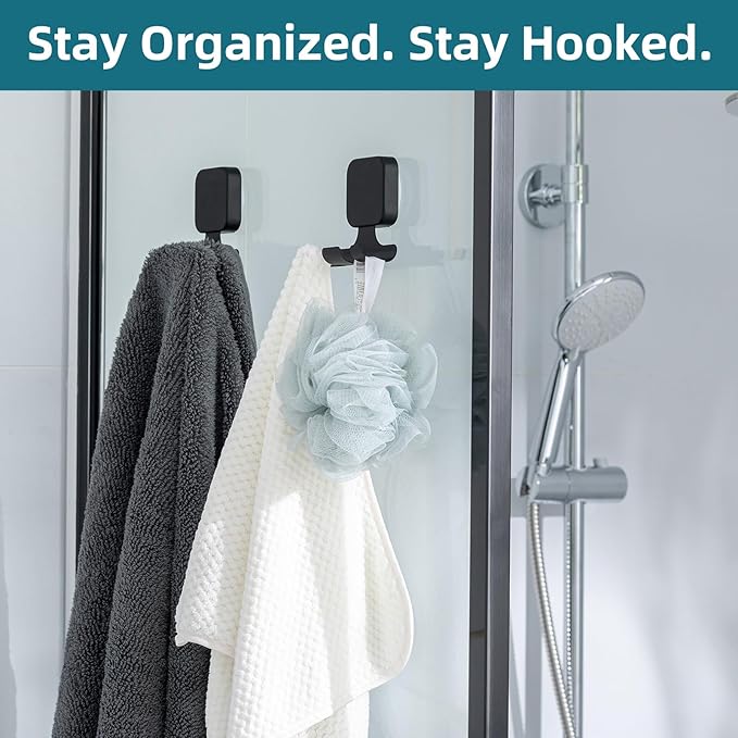 TAILI Powerful Suction Cup Razor Holder 2 Pack, Stylish 304 Stainless Steel Bathroom Suction Hooks for Towel, Loofah, Bathrobe, Shaver Holder for Shower Wall, Easy to Install and Reuse, Black