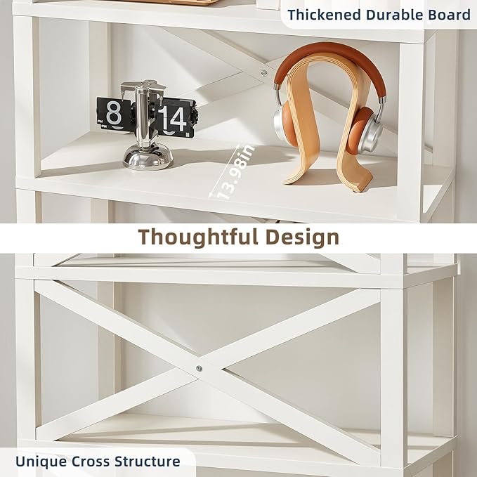 5 Tier Bookshelf 70" Tall Bookcase with Barn Doors,Large Farmhouse Display Book Shelf with Adjustable Shelves and Storage Cabinet，Library Wood Bookshelves for Living Room,Kitchen,Rustic White
