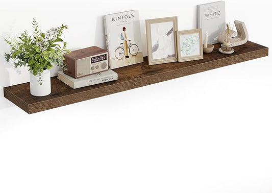 55 Inch Floating Shelves, 55"x9.25"x1.5" Inch Deep Floating Shelves for Wall, Wooden Shelves for Bathroom, Bedroom, Living Room, Brown, 1 Piece