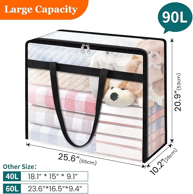 8 Pack Clear Storage Bags for Comforter, Clothes & Bedding, Plastic Blanket Storage with Zipper and Handle, Moving Bags, Closet Organizer and Under-Bed Storage (90L)