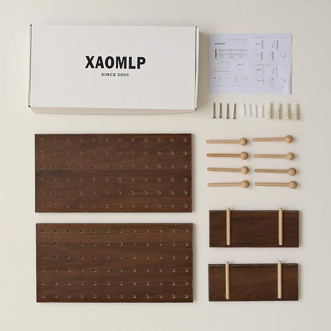 Wooden Pegboard Modular Display Organization Storage Wall Hooks Shelf(Color：Walnut)