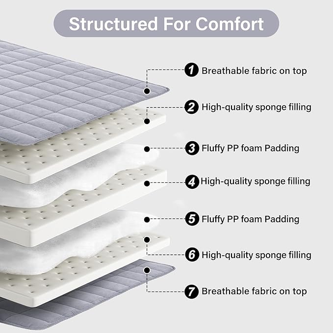 Tiita Futon Mattress 4” Thick Folding Roll Up Sleeping Pad with Bag & Strap, Bed Topper Mat for Guest, Lounger and Tavel, Gray,Queen Size