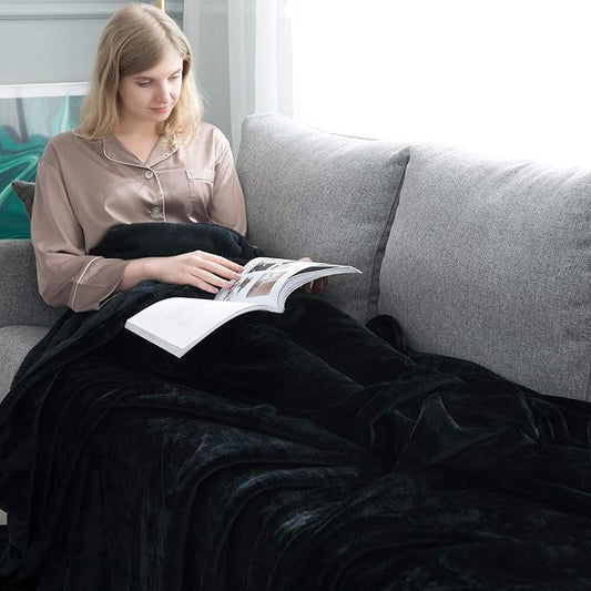 IR Imperial Rooms Fleece Blankets Queen Size 90x90 Inches- 8 Pack - Super Soft Fluffy Throw Blanket for Sofa and Bed - Warm and Cozy Lightweight 400 GSM Microfiber Bed Throws Blankets (Queen, Black)