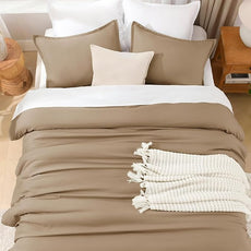 Litanika Comforter Set, Lightweight Solid Bedding Comforter Set, Fluffy Down Alternative Bed Set, Amber Brown, Queen