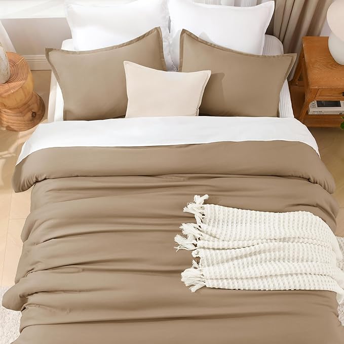 Litanika Comforter Set, Lightweight Solid Bedding Comforter Set, Fluffy Down Alternative Bed Set, Amber Brown, Queen