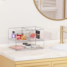 Vtopmart Stackable Storage Drawers Set of 3,Clear Plastic Organizer Bins for Makeup, Cosmetics, Beauty Supplies,Ideal for Vanity, Bathroom,Cabinet,Pantry Organization