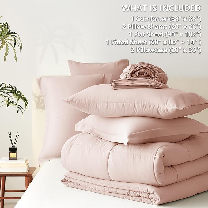 CozyLux Queen Comforter Set Blush Pink - 7 Pieces Bed in a Bag Queen, All Season Breathable Bedding Sets, Oeko-Tex Certified Bed Set with Down Alternative Comforter, Sheets, Pillowcases & Pillow shams
