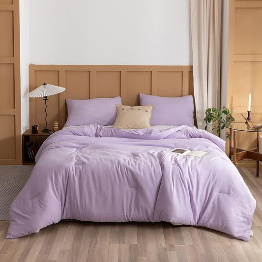 ROSGONIA King Size Comforter Set Lavender, 3pcs (1 Boho Purple Comforter & 2 Pillowcases), Soft Bedding Lightweight Bedspread Blanket Quilts