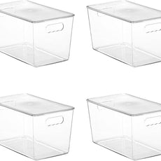 Vtopmart 4 Pack Clear Stackable Storage Bins with Lids,XLarge Plastic Containers with Handle for Pantry Organizer and Storage,Perfect for Kitchen,Fridge,Cabinet, Closet,Bathroom Organization