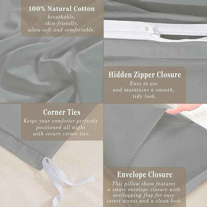 100-Percent Cotton Duvet Cover Set, Hidden Zipper Closure, Ultra Soft, Easy Care and Durable, Simple Bedding Style, King,Grey (Comforter Not Included)