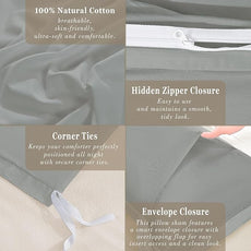 100-Percent Cotton Duvet Cover Set, Hidden Zipper Closure, Ultra Soft, Easy Care and Durable, Simple Bedding Style, King,Grey (Comforter Not Included)