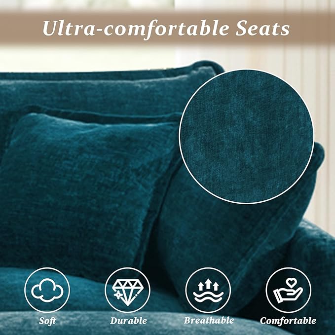 SoarFlash Chenille Sectional Sofa Ottoman,Deep Blue