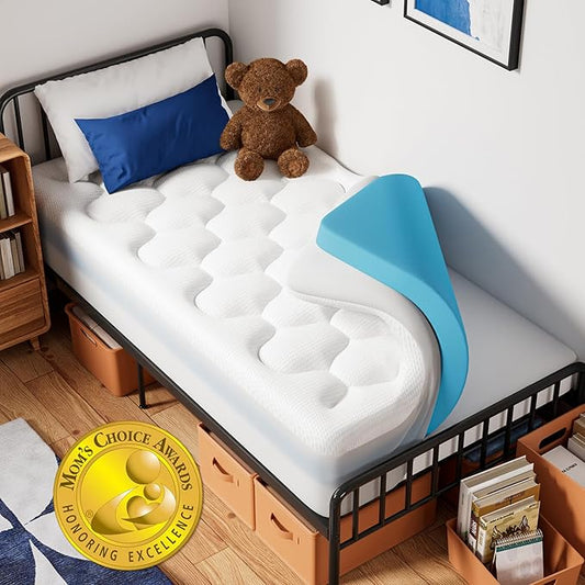 OhGeni Cooling 4 Inch Twin Size Dual Layer Mattress Topper, 2 Inch Gel Memory Foam, 2 Inch Soft Pillow Top Pad, Washable Bedroom Cover for Kids Mattresses, Extra Comfortable Sleep and Back Pain Relief