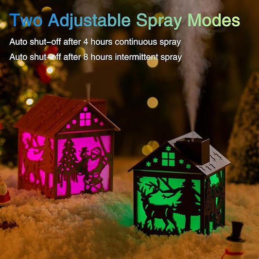 Colorful Cool Mini Humidifier, Cabin styling with Christmas theme，USB Personal Desktop Humidifier 2 Mist Modes, 7 colors,Super Quiet Perfect for Baby Bedroom, Office (Lightwood)