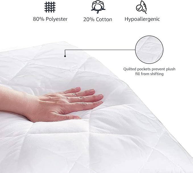 Amazon Basics Hypoallergenic Quilted Mattress Topper Pad, 18 Inches Deep, California King, White