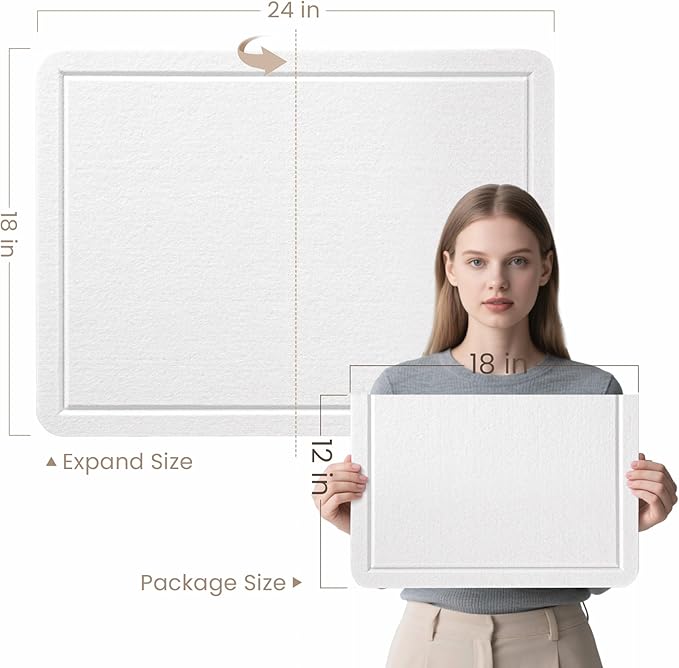 Bulletin Board, 24 x 18 inches Felt Board Decorative Pin Board, Cork Board Alternative for Wall, Foldable Photo Board Self-Adhesive Vision Board with 20 Pushpins - White