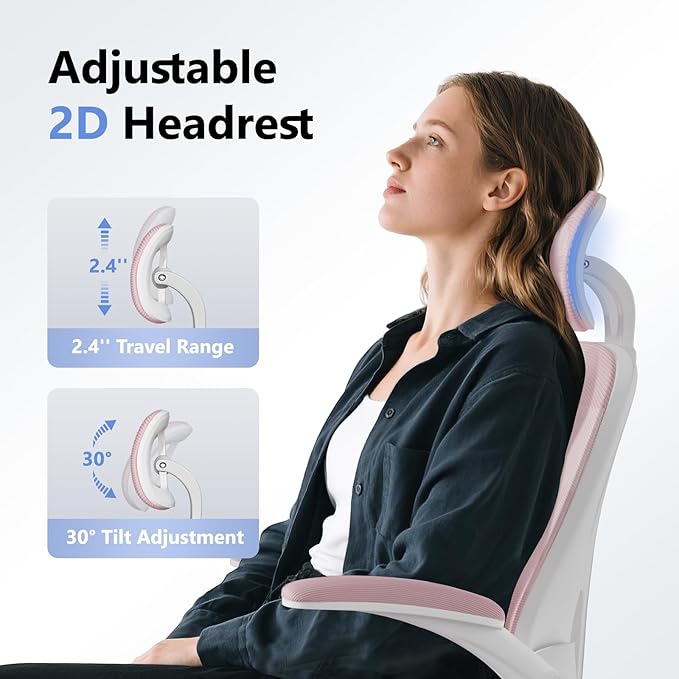 Ergonomic Office Chair M903, Computer Desk Chair with Wheels, High Back Mesh Office Chair with Adjustable Lumbar Support, Headrest, Flip-Up Armrests, Pink