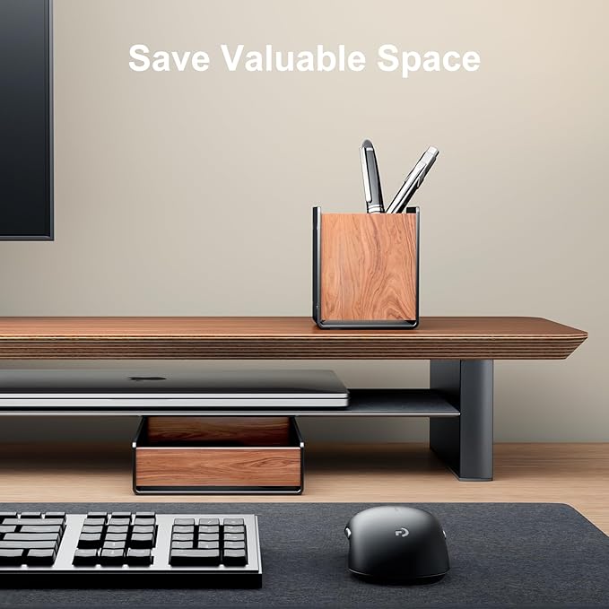 UPERGO Walnut Desk Tray with Pen Holder Set, Natural Wooden Desk Drawer Organizer Office, Organizer Tray for Keys, Pen, Watch