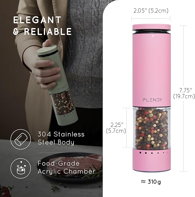 Electric Salt and Pepper Grinder Set Rechargeable, Automatic Salt and Pepper Grinder Set with Oversized Top Button, Stainless Steel Electric Salt and Pepper Shakers Set