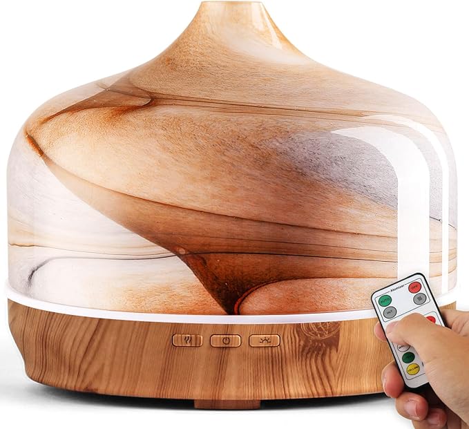 Porseme 500ml Essential Oil Diffuser, Aroma Ultrasonic Humidifier with Remote Control, BPA Free, Auto Shut-Off, Timer Setting for Large Room Sleeping Yoga