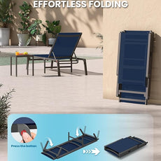 Foldable Pool Lounge Chairs, Aluminum Chaise Lounge Outdoor with 5 Positions Recliner - Free Assembly - Patio Lounge Chair for Poolside, Beach (Navyblue)