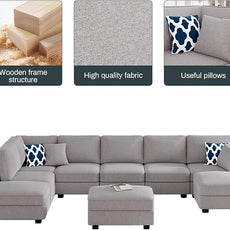 Legend Vansen Modular Sectional Sofa U Shaped Couch with Ottoman Modern Reversible Corner Sectional Couch for Living Room (Light Grey, U Shaped Sofa-4)