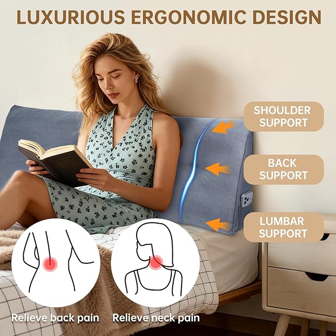 Headboard Pillow King Bed Wedge Pillow for Dorm, Daybed, Back Support, Sitting Up, Reading, Relaxing, Navy Blue