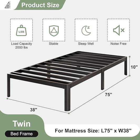 10 Inch Twin Bed Frames with Rounded Corner Legs, 1000 LBS Heavy Duty Metal Twin Platform Bed Frame with Steel Slats Support, No Box Spring Needed, Noise Free, Easy Assembly