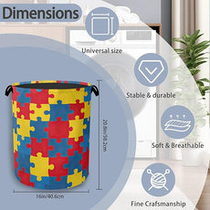 Colorful Puzzle Laundry Basket,Foldable with Handles Tote Bag Oxford Cloth for Bathroom Bedroom Dirty Clothes Storage Bucket 16