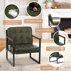 COLAMY Accent Chairs Set of 2, Modern Accent Arm Chairs for Living Room, Comfy Leather Armchairs with Metal Legs for Reception Waiting Room Office Lobby, Green