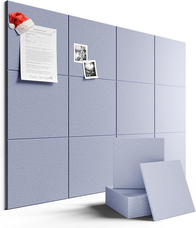 Large Felt Bulletin Board 48" x 36" Cork Board Alternative-12 Pack with 70 Safe Removable Adhesive Tabs, Cork Boards for Walls Cork Board for Home Office Classroom Pin Board-Soft Periwinkle