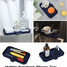 Silicone Bathroom Soap Dishes with Drain Spout-Kitchen Sink Organizer,Sponge Holder,Dish Soap Tray,Perfect for Dispenser,Scrubber,Bottle,Cup on Sink or Counter-Navy Blue 9.6