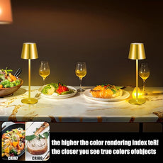 2 Pack Cordless Table Lamp,Portable LED Desk Lamp, 6000mAh Battery Operated, 3 Color Stepless Dimming Up, for Restaurant/Bedroom/Bars/Outdoor Party/Camping/Coffee Shop Night Light(Gold)