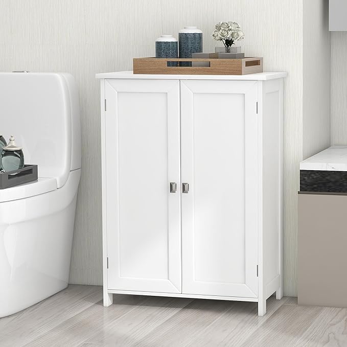 TaoHFE White Bathroom Floor Cabinet,Small Storages Cabinets with 2 Doors Bath Room Storage Cabinet,Small Bathroom Storage Cabinet for Living Room, Entryway,White