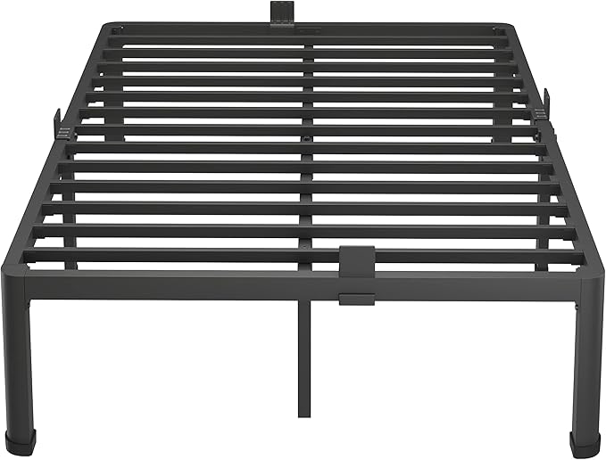 MAF 18 Inch Full Size Bed Frame with Round Corner Legs Mattress Slide Stopper No Box Spring Needed Heavy Duty Metal Platform Bed Frames Under-Bed Storage Space, 3000 LBS Steel Slats Support