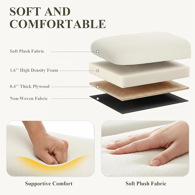 Ottoman with Storage, Storage Ottoman Bench, Entryway Bench, End of Bed Bench with Wood Legs for Bedroom, Living Room,2PCS,Cream