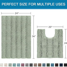 H.VERSAILTEX Bathroom Rugs Bath Rug Set 2 Piece Bathroom Contour Rug Toilet Mat Sets Non Slip Contour Bath Rug Ultra Thick Water Absorbent Striped Bath Mats Washable(36