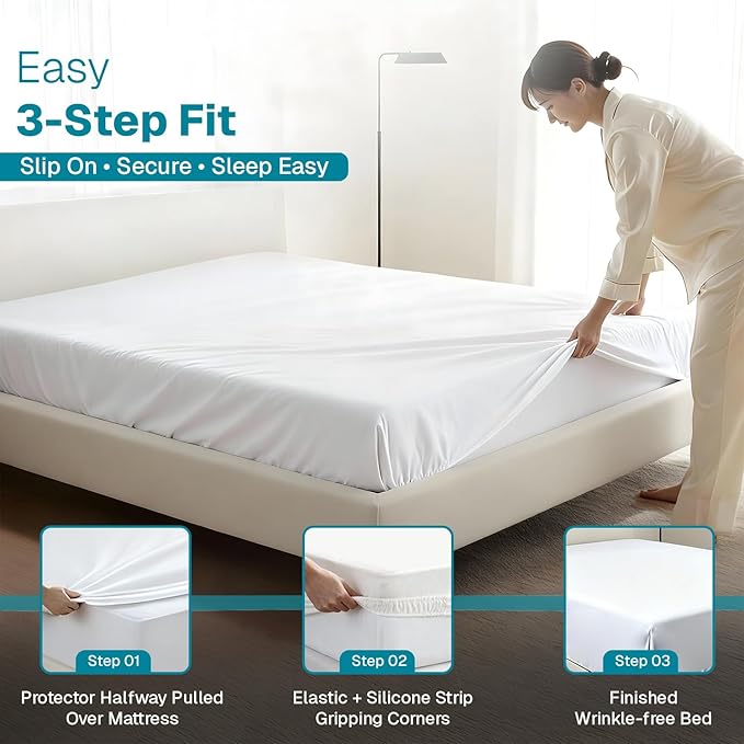 Fabdreams Organic Twin Size Waterproof Mattress Protector, 39" x 77", White, Temperature Regulating, Breathable, 100% Organic Cotton