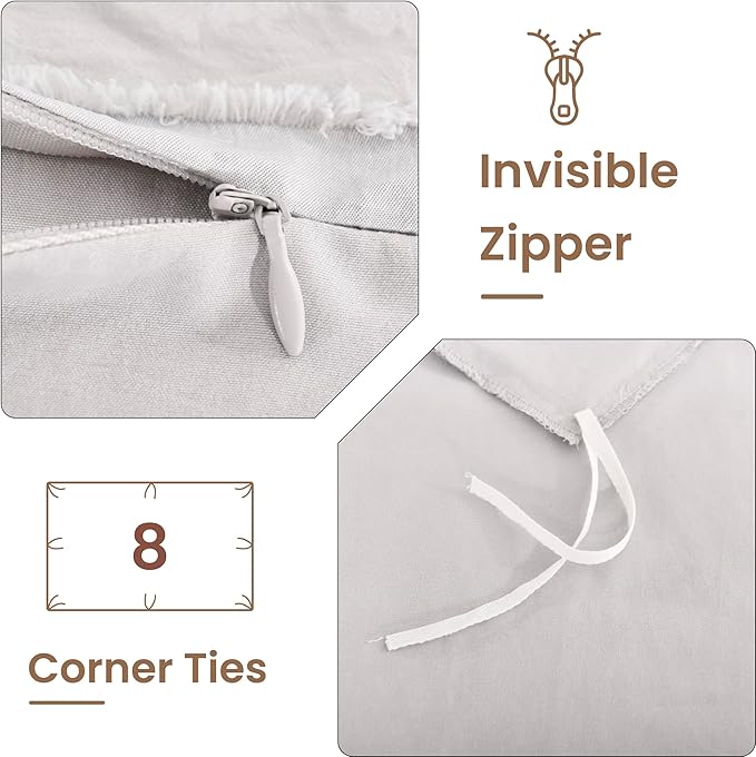 NEXHOME PRO Duvet Cover King Size, Light Grey 3 Pieces Boho Tufted Duvet Cover Set, Soft and Lightweight Microfiber Comforter Cover Set for All Season (Light Grey King, 104 x 90)-No Comforter