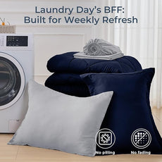 HEVUMYI Twin-XL Comforter Set - 5-Piece All Season Bed in a Bag Twin-XL, Ultra Soft Bedding Set with Comforter, Flat Sheet, Fitted Sheet, Pillowcases, Pillow Shams, Navy Blue & Light Grey