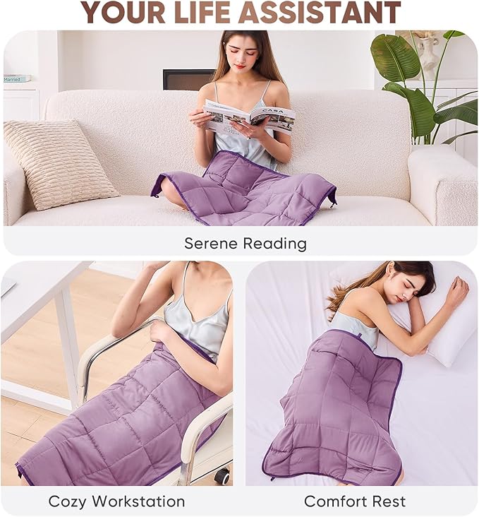 Purple Weighted Lap Blanket for Adults 5lbs, 29"x33" Cooling Heavy Throw Blanket, Portable Travel Weighted Blankets, Soft Small Blankets Gift for Sleeping