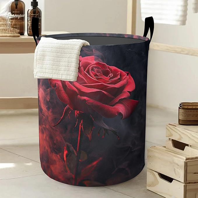 Laundry Basket-Red Roses Foldable Waterproof Oxford Cloth Funny Tote Bag Laundry Hamper Clothes Storage Bucket Organizer For Bathroom/Laundry Storage/Bedroom Storage Basket