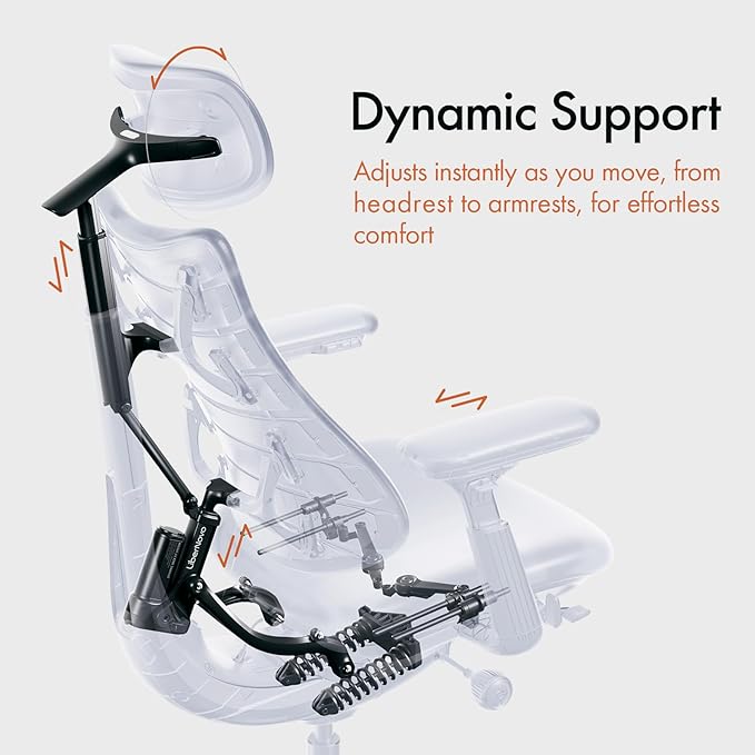 LiberNovo Dynamic Ergonomic Office Chair - Comfy Adjustable Desk Chair with Adaptive Lumbar Support, 160° Recline & Built-in Spine Stretch for Back Comfort, Home Office Long Hours Use, Black+45cm