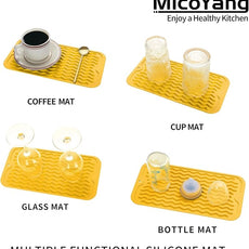 Silicone Dish Drying Mat for Multiple Usage,Easy clean,Eco-friendly,Heat-resistant Silicone Mat for Kitchen Counter or Sink,Refrigerator or Drawer Liner Yellow S 12 inches x 6 inches