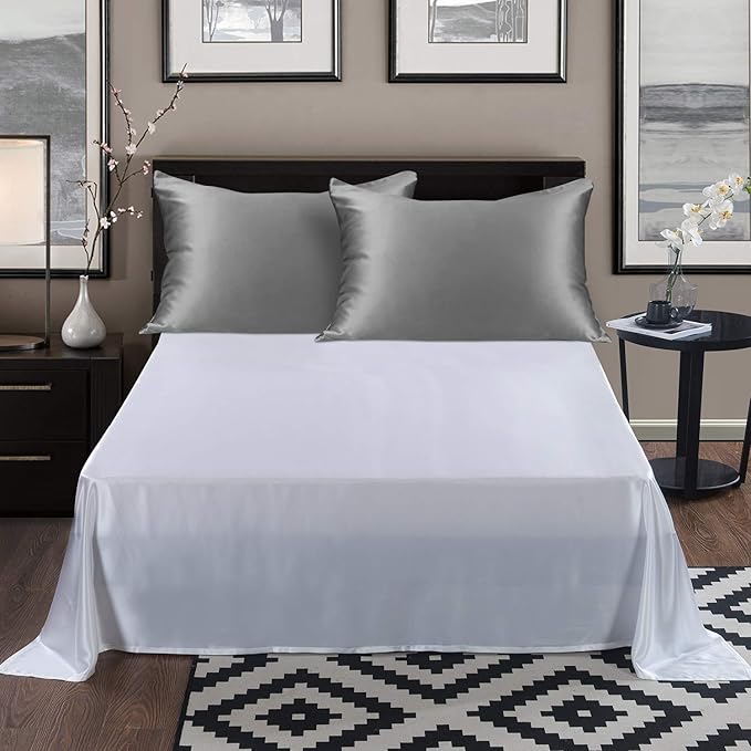 ALASKA BEAR Silk Pillowcase Envelope Closure, 22 Momme 100 Percent Long Overlap Sleeve Mulberry Silk Pillow Case Foldover Design, Machine Washable and NO Zipper, King (1, Iron Grey)